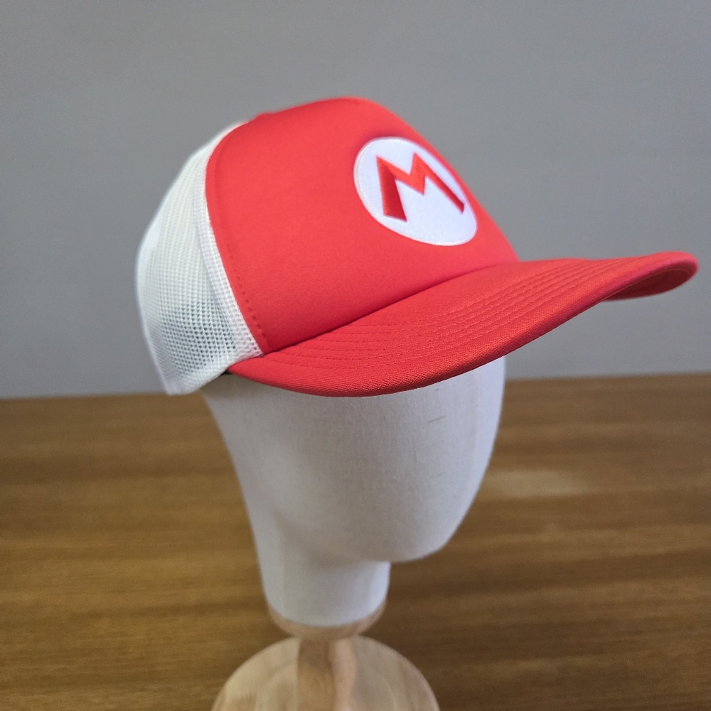 Super Mario Adult Unisex Embroiered Trucker Style Hat Red And White